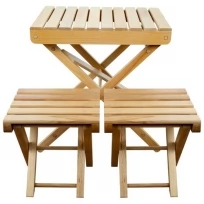Набор столик складной 40х50см + 2 складных табурета 30х30см, массив дерева, натуральный, Дубравия, KRF-GS-027