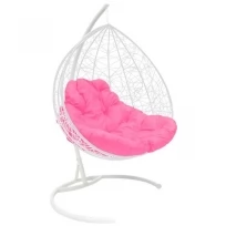 Подвесное кресло M-GROUP для двоихс ротангом белое, розовая подушка
